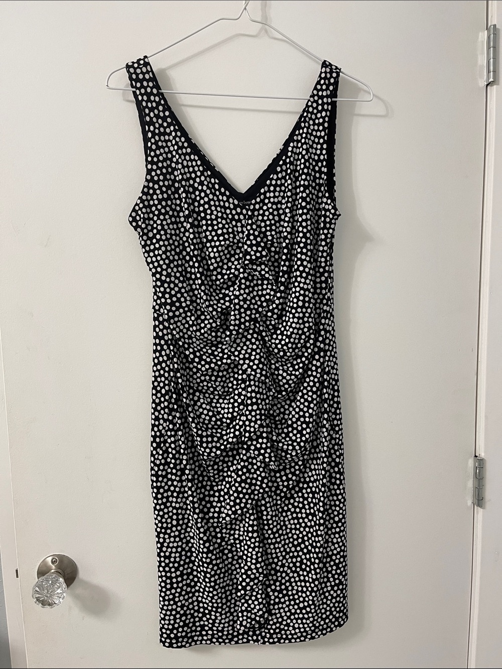 Valerie Bertinelli Black and White Polka Dot V-Neck Dress